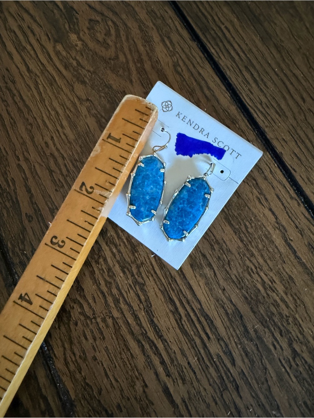 Kendra Scott Elle Drop Earrings silver Tone Bronze Veined Turquoise Magnesite - Picture 8 of 8